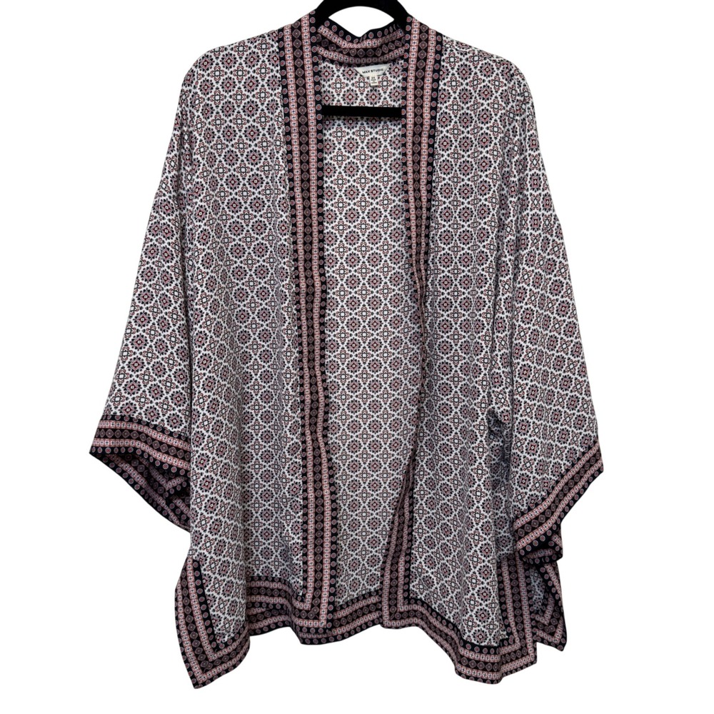 Max Studio Womens Kimono 2X Multi-Color Geometric Tile Print Boho Layer Offce